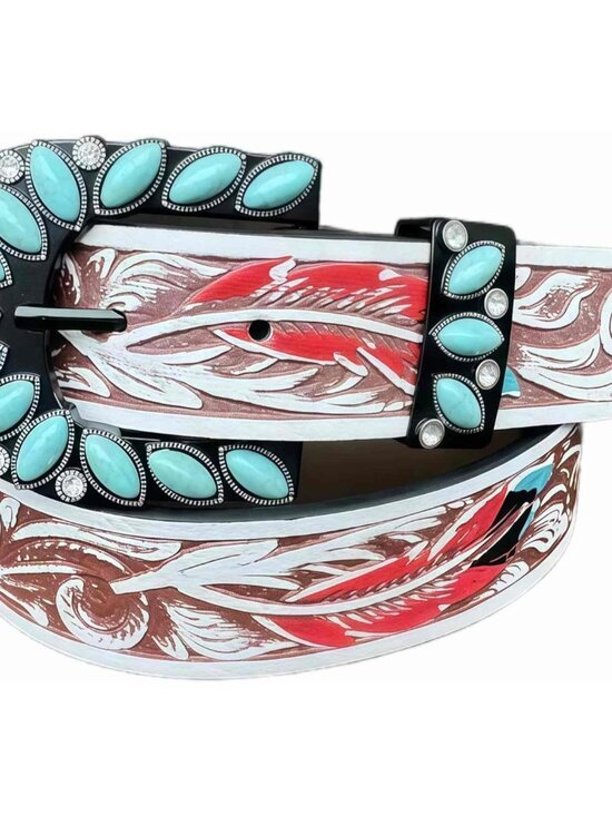 Accessories - Turquoise Belt for Women, Brown Western Leather Belts for Women, Vintage Country